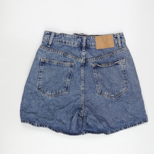 Zara Womens Blue Cotton Boyfriend Shorts Size 8 Regular Zip