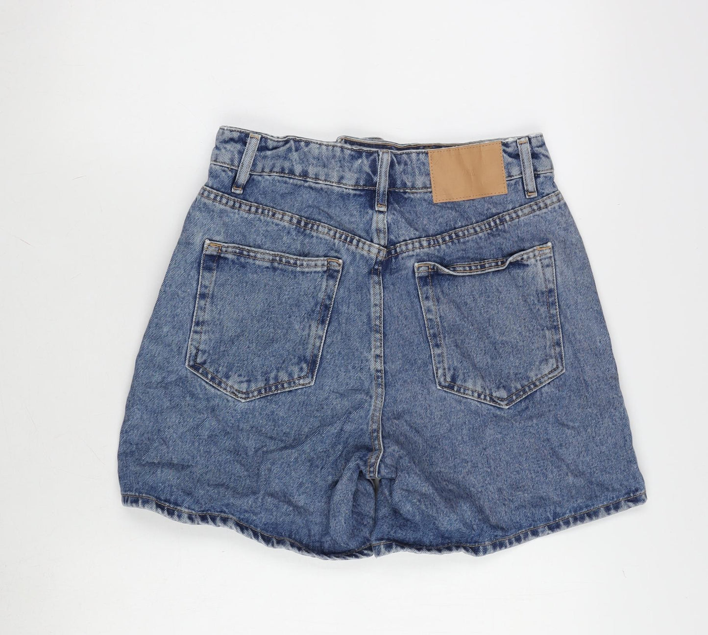 Zara Womens Blue Cotton Boyfriend Shorts Size 8 Regular Zip