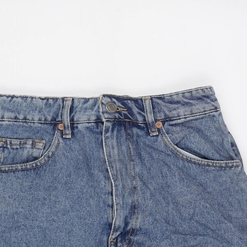 Zara Womens Blue Cotton Boyfriend Shorts Size 8 Regular Zip