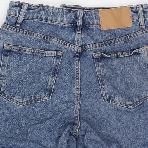 Zara Womens Blue Cotton Boyfriend Shorts Size 8 Regular Zip