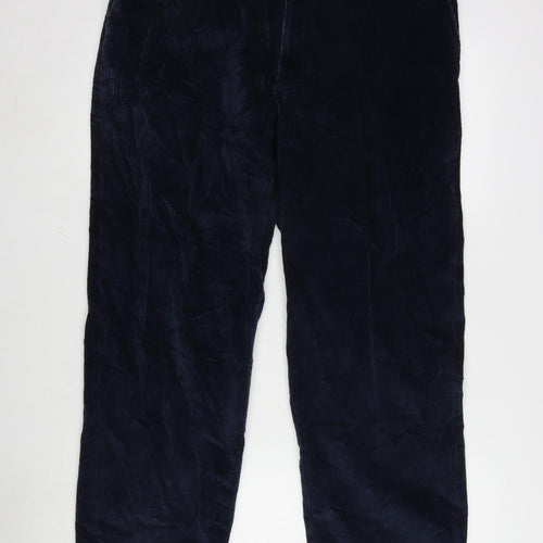 Marks and Spencer Mens Blue Cotton Trousers Size 36 in L28 in Regular Zip