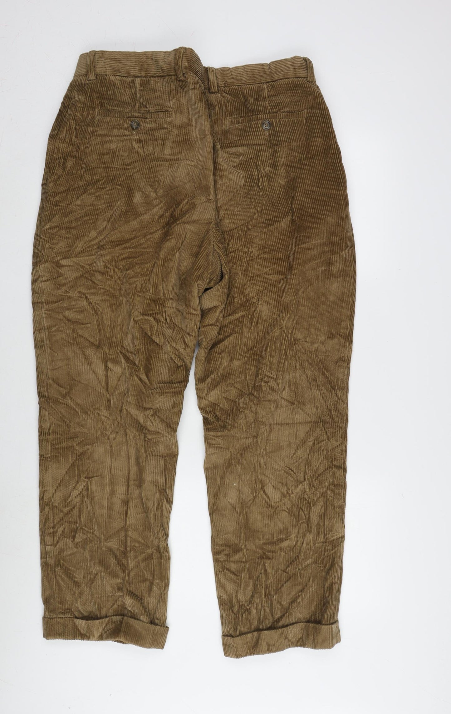 Marks and Spencer Mens Brown Cotton Trousers Size 36 in L29 in Regular Zip