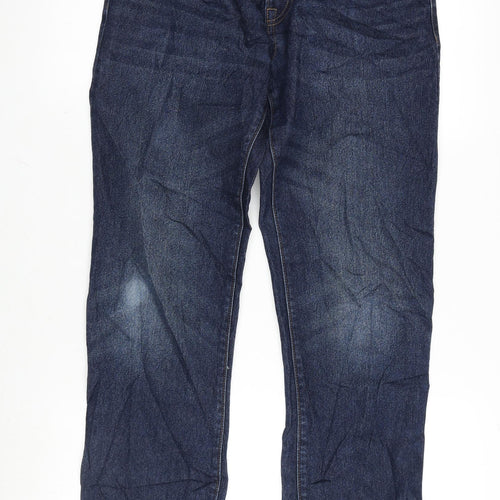 Easy Denim Mens Blue Cotton Blend Straight Jeans Size 30 in L32 in Regular Zip