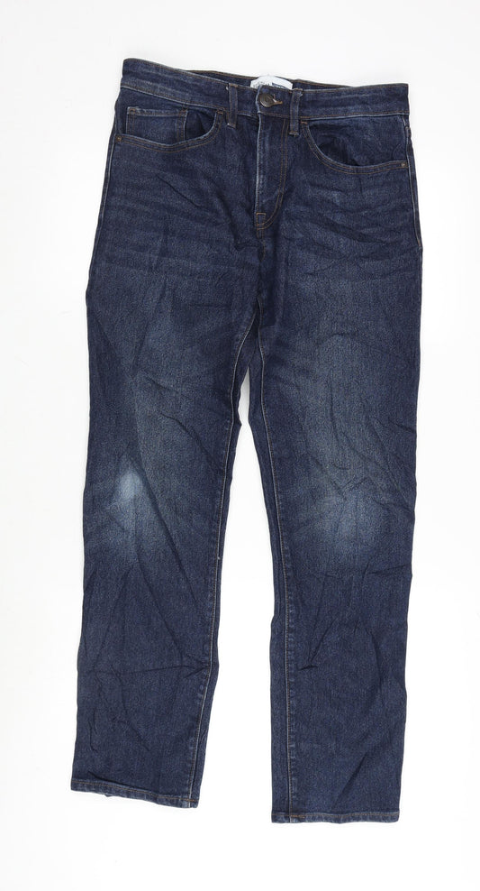 Easy Denim Mens Blue Cotton Blend Straight Jeans Size 30 in L32 in Regular Zip