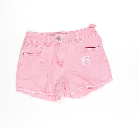 NEXT Girls Pink Cotton Cut-Off Shorts Size 11 Years Regular Zip