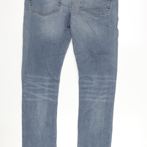 River Island Mens Blue Cotton Blend Straight Jeans Size 30 in L32 in Slim Zip