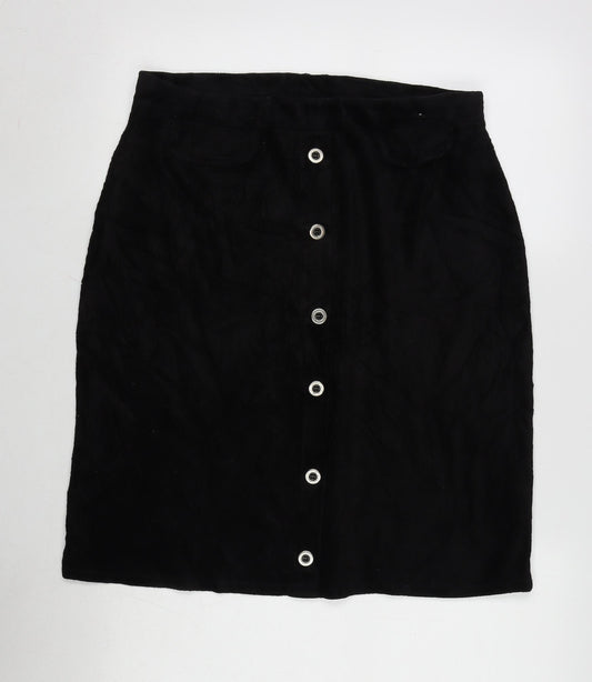 TU Womens Black Cotton A-Line Skirt Size 16 Button