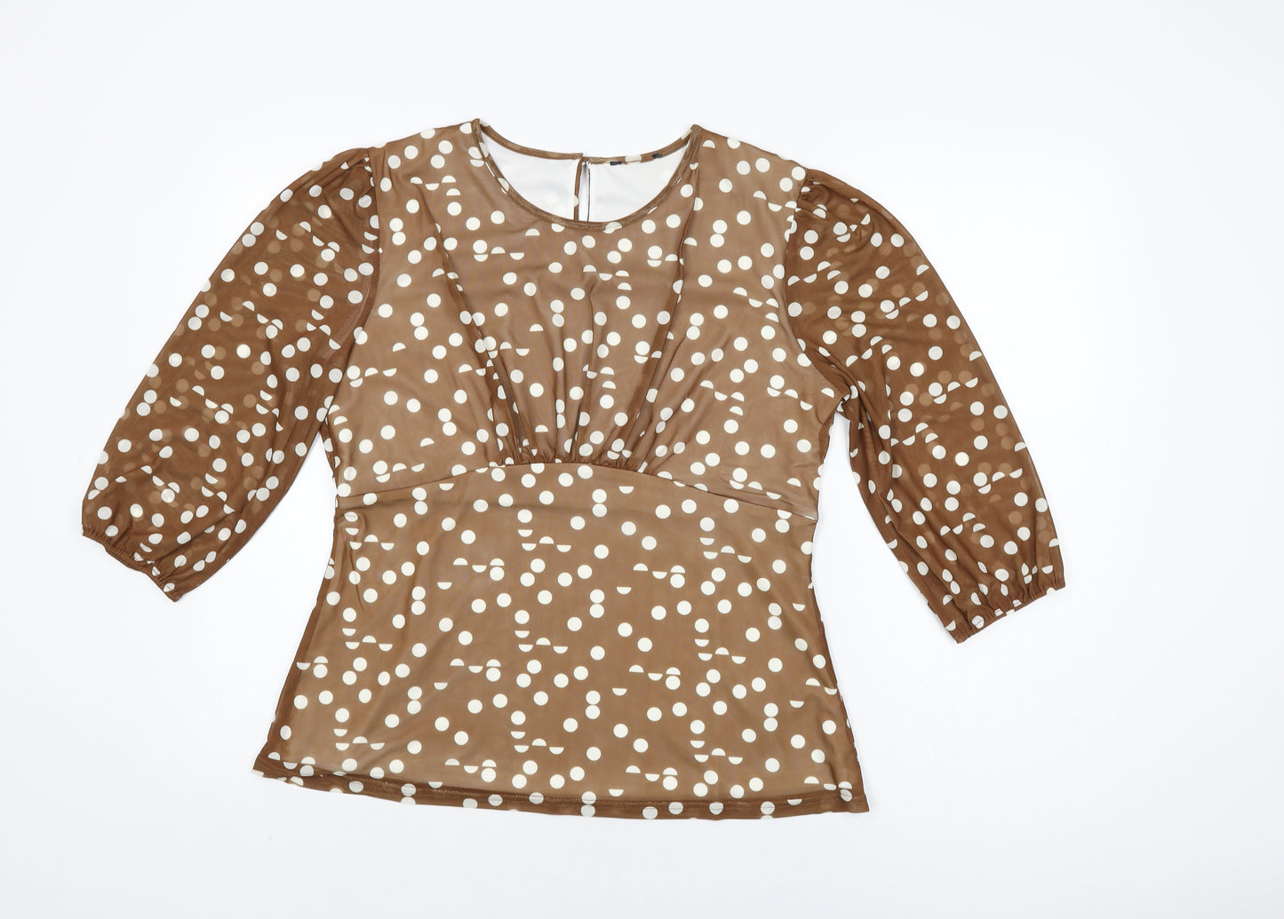 Klass Womens Brown Polka Dot Polyester Basic T-Shirt Size 14 Round Neck