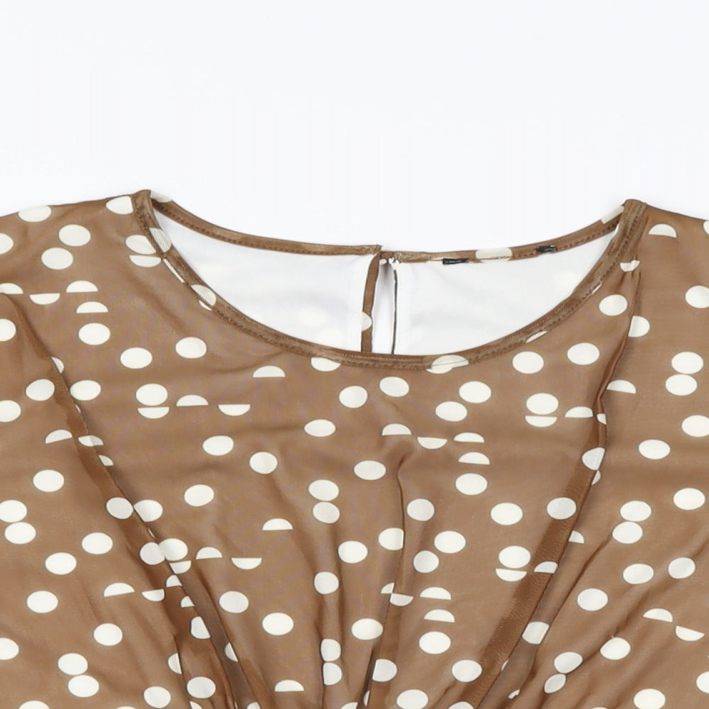 Klass Womens Brown Polka Dot Polyester Basic T-Shirt Size 14 Round Neck