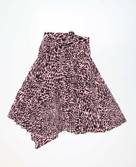 Topshop Womens Pink Geometric Polyester Swing Skirt Size 8 Tie