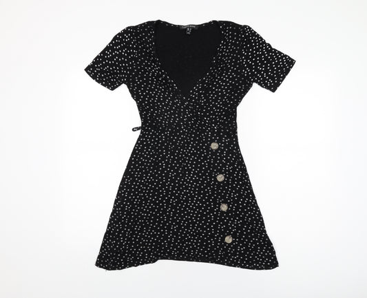 Cameo Rose Womens Black Polka Dot Viscose Mini Size 10 V-Neck Pullover