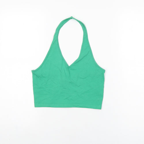 H&M Womens Green Cotton Cropped T-Shirt Size M Halter