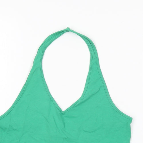 H&M Womens Green Cotton Cropped T-Shirt Size M Halter