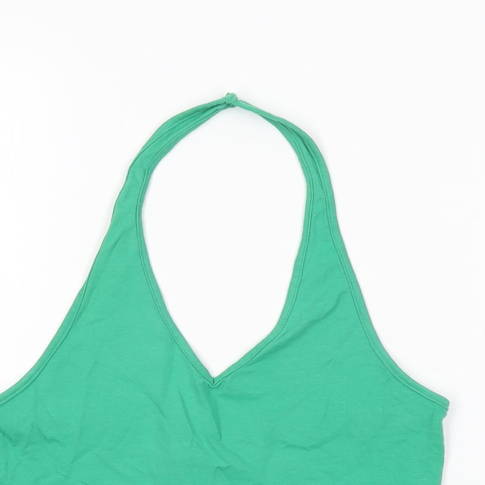 H&M Womens Green Cotton Cropped T-Shirt Size M Halter