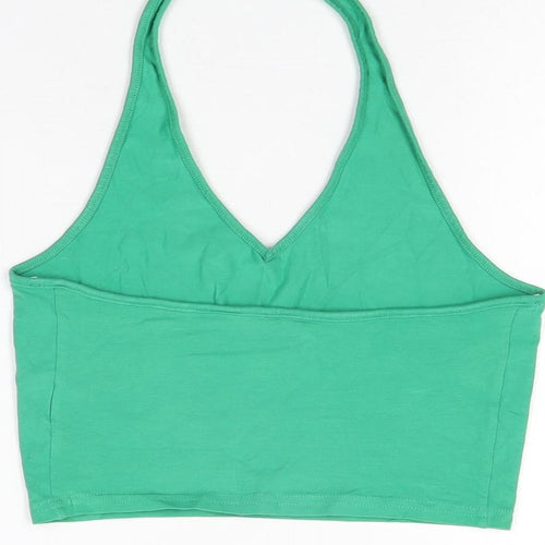 H&M Womens Green Cotton Cropped T-Shirt Size M Halter