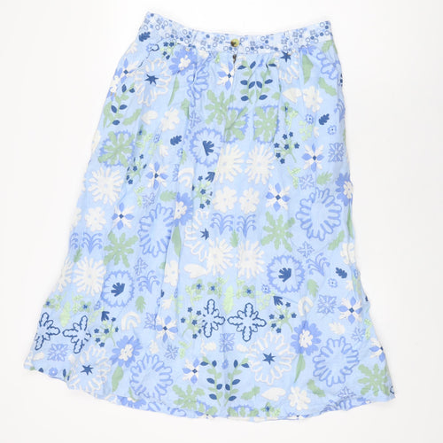 White Stuff Womens Blue Floral Linen Swing Skirt Size 12 Zip