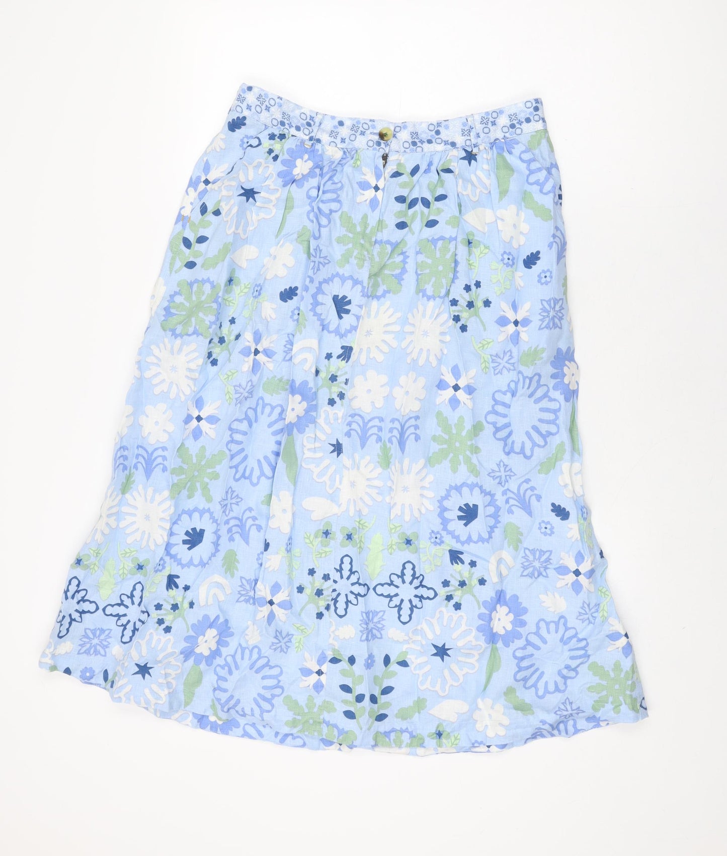 White Stuff Womens Blue Floral Linen Swing Skirt Size 12 Zip