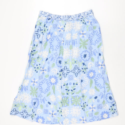 White Stuff Womens Blue Floral Linen Swing Skirt Size 12 Zip