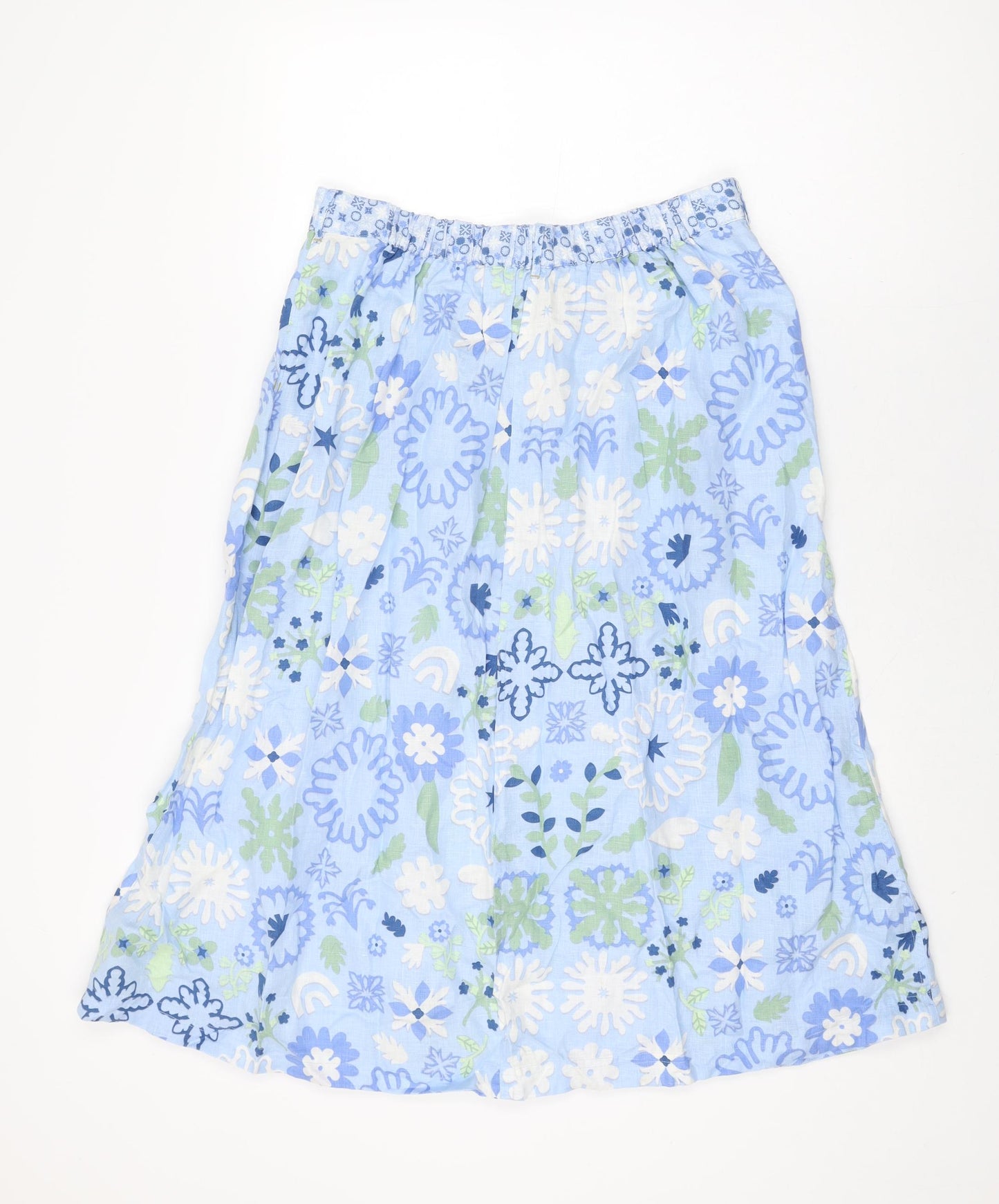 White Stuff Womens Blue Floral Linen Swing Skirt Size 12 Zip