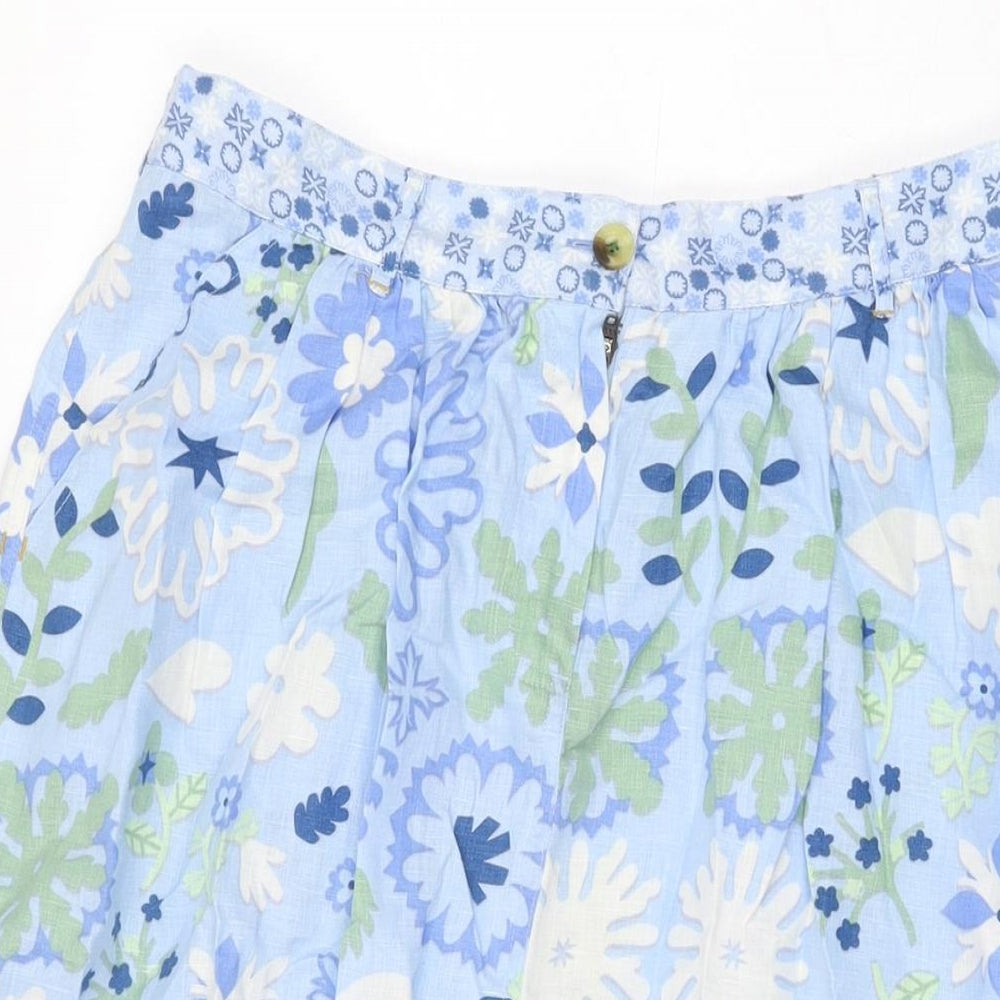 White Stuff Womens Blue Floral Linen Swing Skirt Size 12 Zip