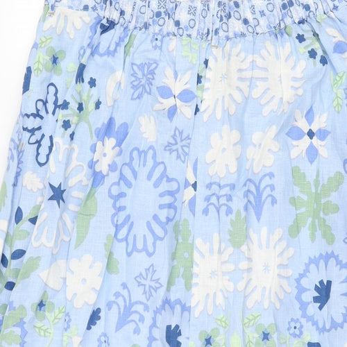 White Stuff Womens Blue Floral Linen Swing Skirt Size 12 Zip