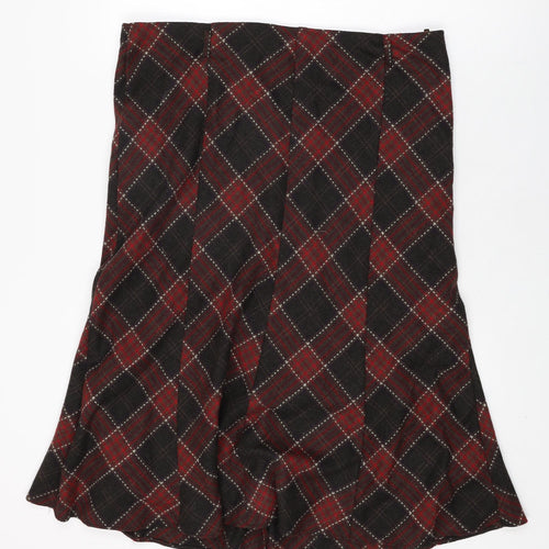 David Emmanuel Womens Red Plaid Polyester Flare Skirt Size 16