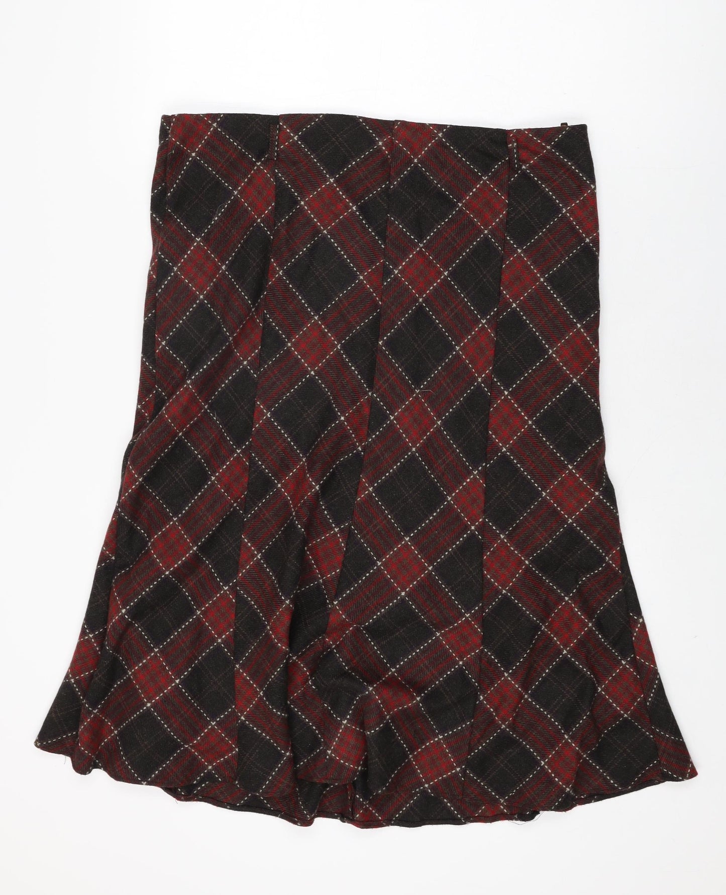 David Emmanuel Womens Red Plaid Polyester Flare Skirt Size 16