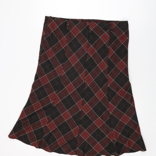 David Emmanuel Womens Red Plaid Polyester Flare Skirt Size 16