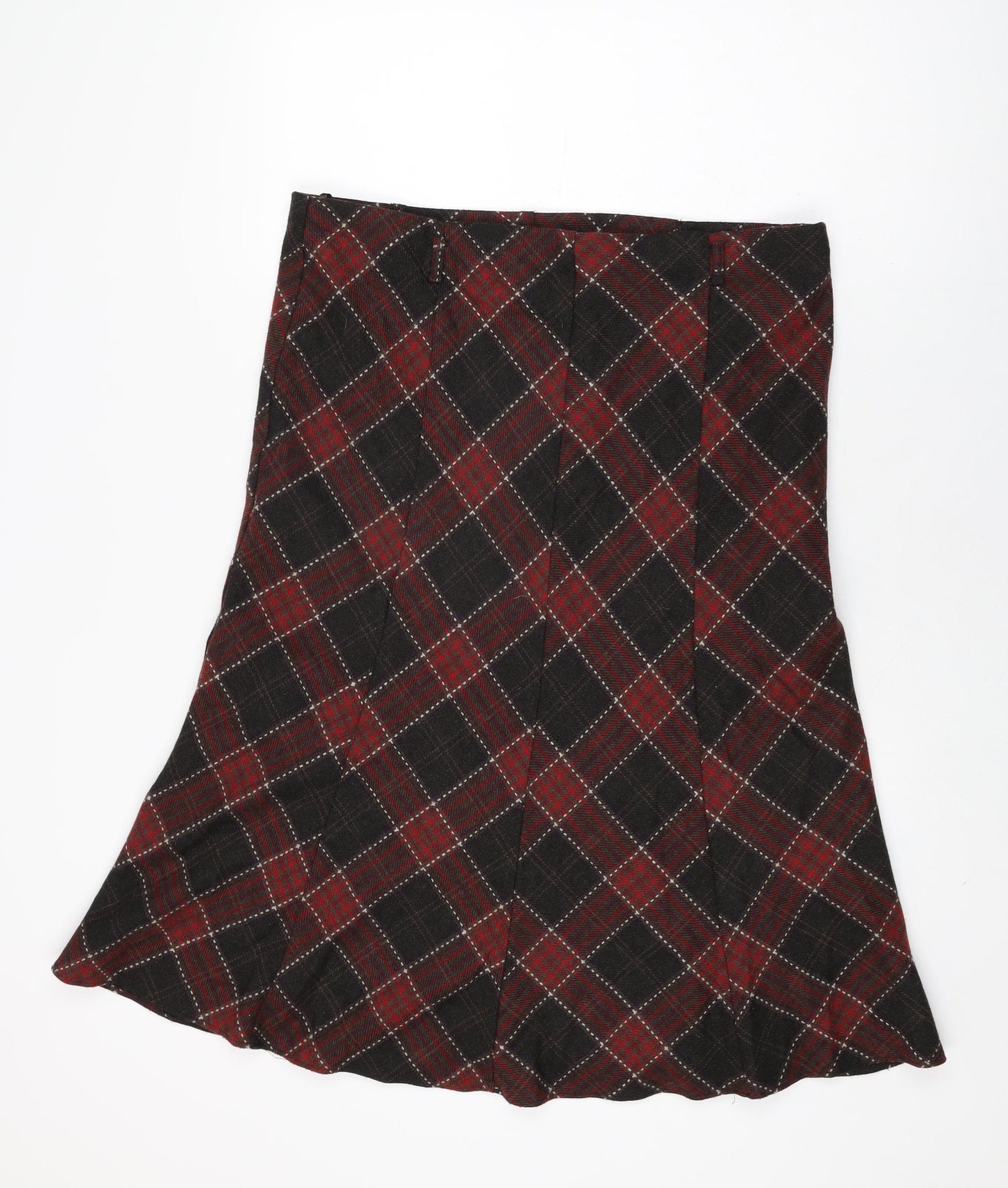 David Emmanuel Womens Red Plaid Polyester Flare Skirt Size 16