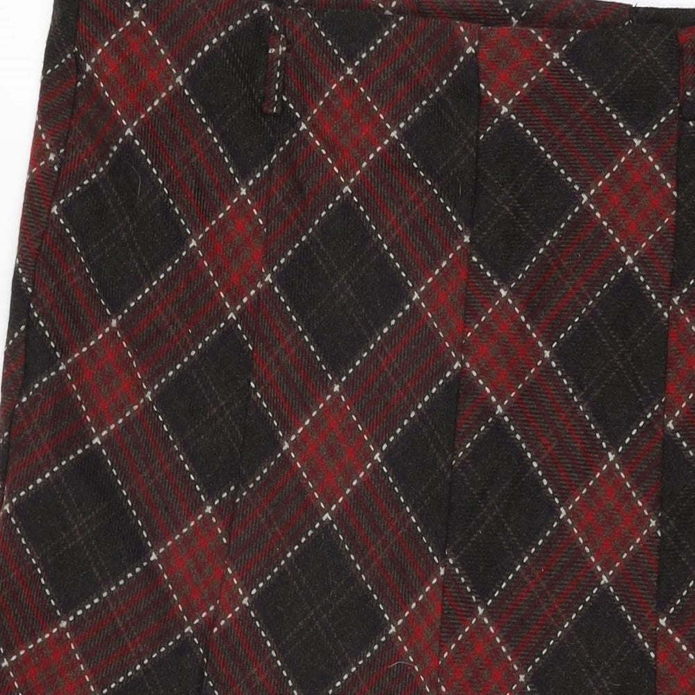 David Emmanuel Womens Red Plaid Polyester Flare Skirt Size 16