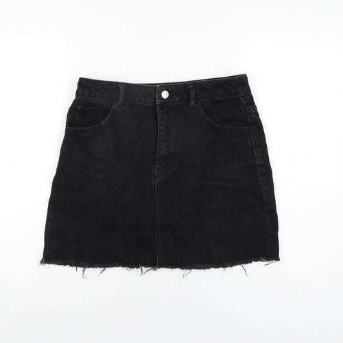 Topshop Womens Black Cotton Mini Skirt Size 10 Zip