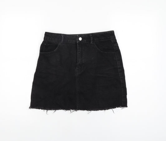 Topshop Womens Black Cotton Mini Skirt Size 10 Zip