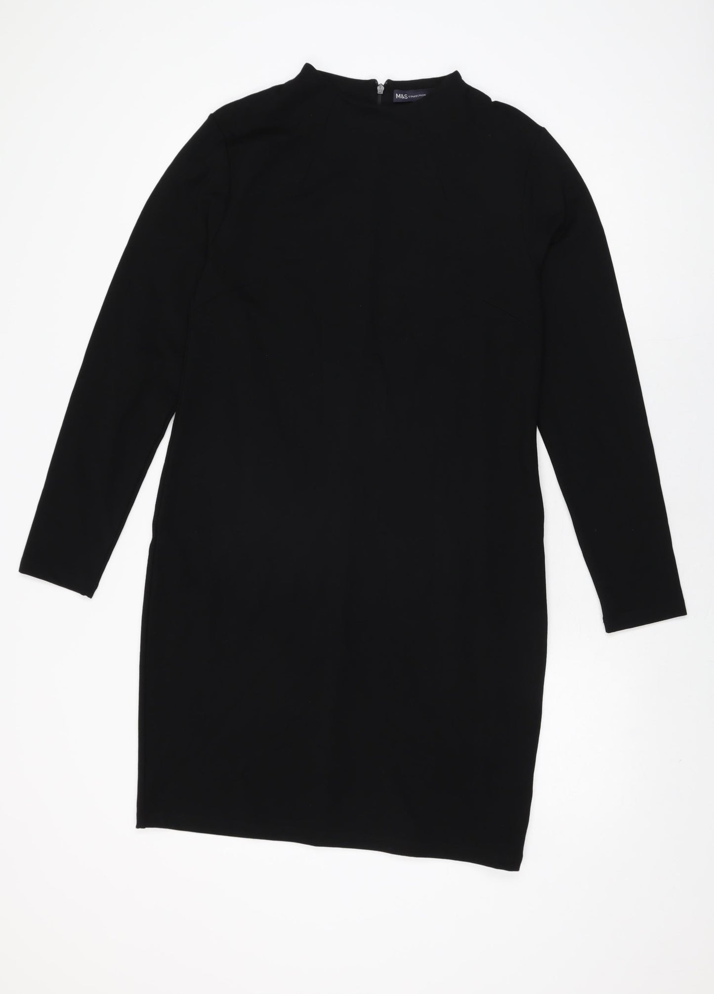 Marks and Spencer Womens Black Viscose Shift Size 12 Round Neck Zip