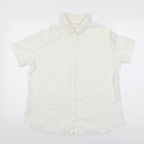 Marks and Spencer Womens White Cotton Basic Button-Up Size 16 Collared