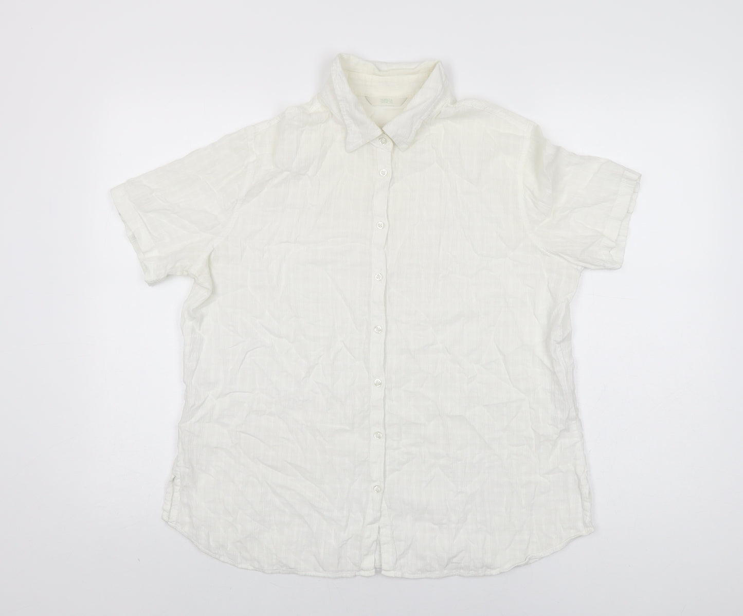 Marks and Spencer Womens White Cotton Basic Button-Up Size 16 Collared