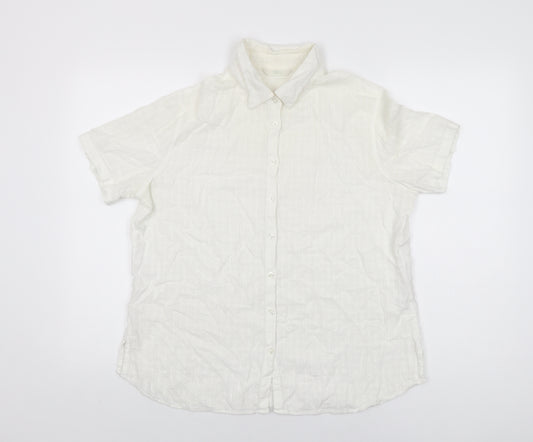 Marks and Spencer Womens White Cotton Basic Button-Up Size 16 Collared