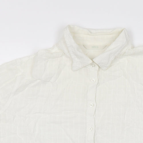 Marks and Spencer Womens White Cotton Basic Button-Up Size 16 Collared