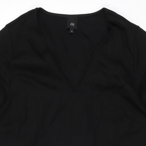 River Island Womens Black Viscose Shift Size 12 V-Neck Pullover