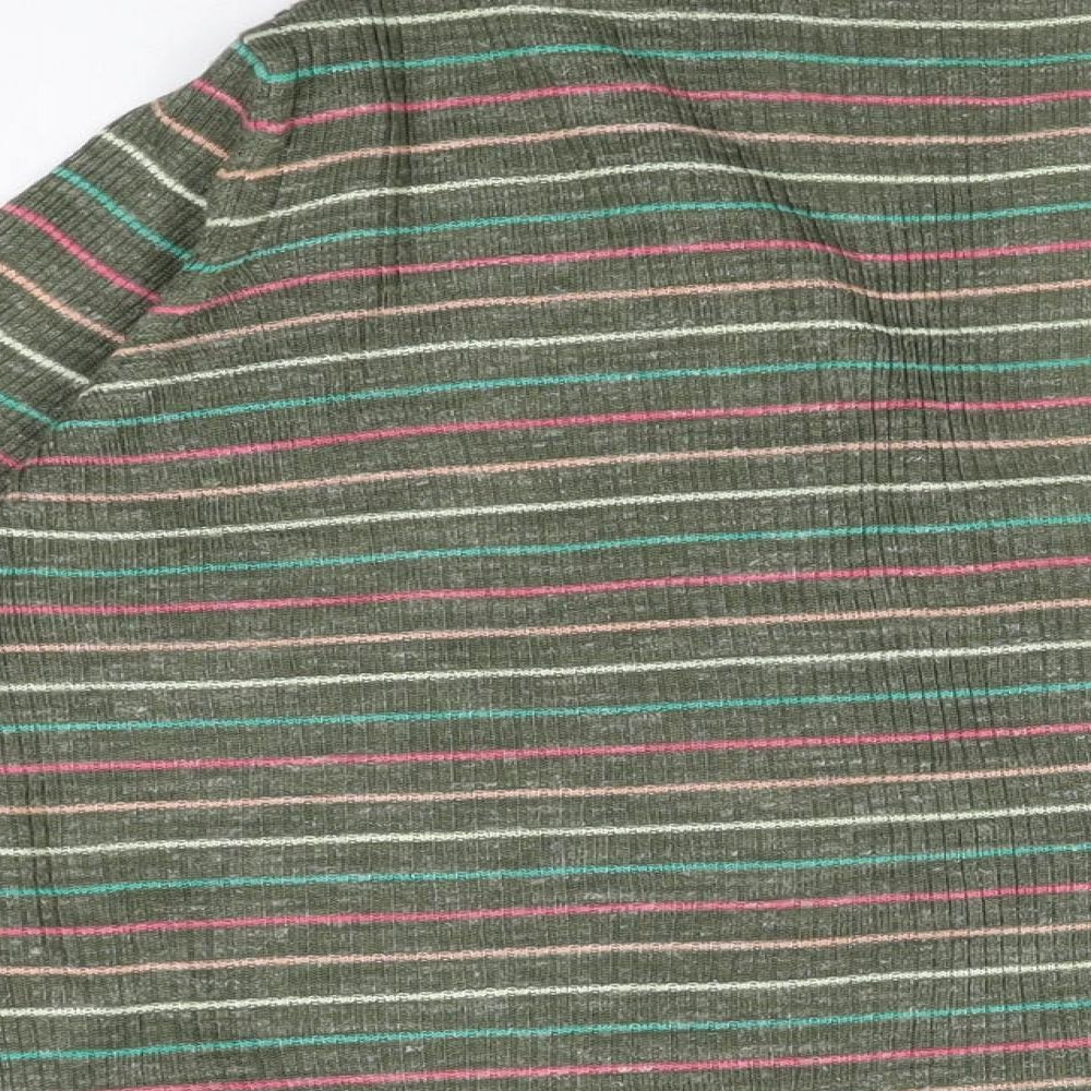 Marks and Spencer Womens Green V-Neck Striped Polyester Cardigan Jumper Size L