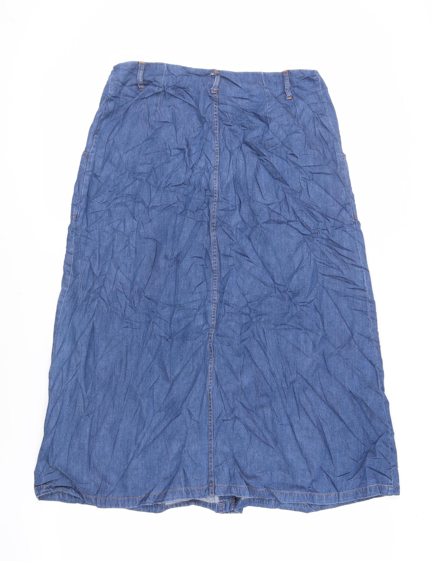 Roman Womens Blue Cotton A-Line Skirt Size 12 Button - Pockets