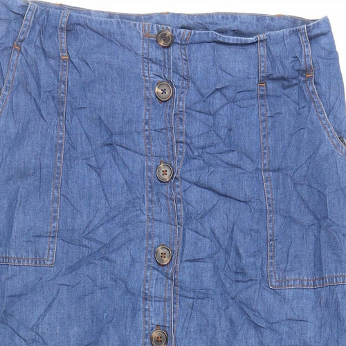 Roman Womens Blue Cotton A-Line Skirt Size 12 Button - Pockets