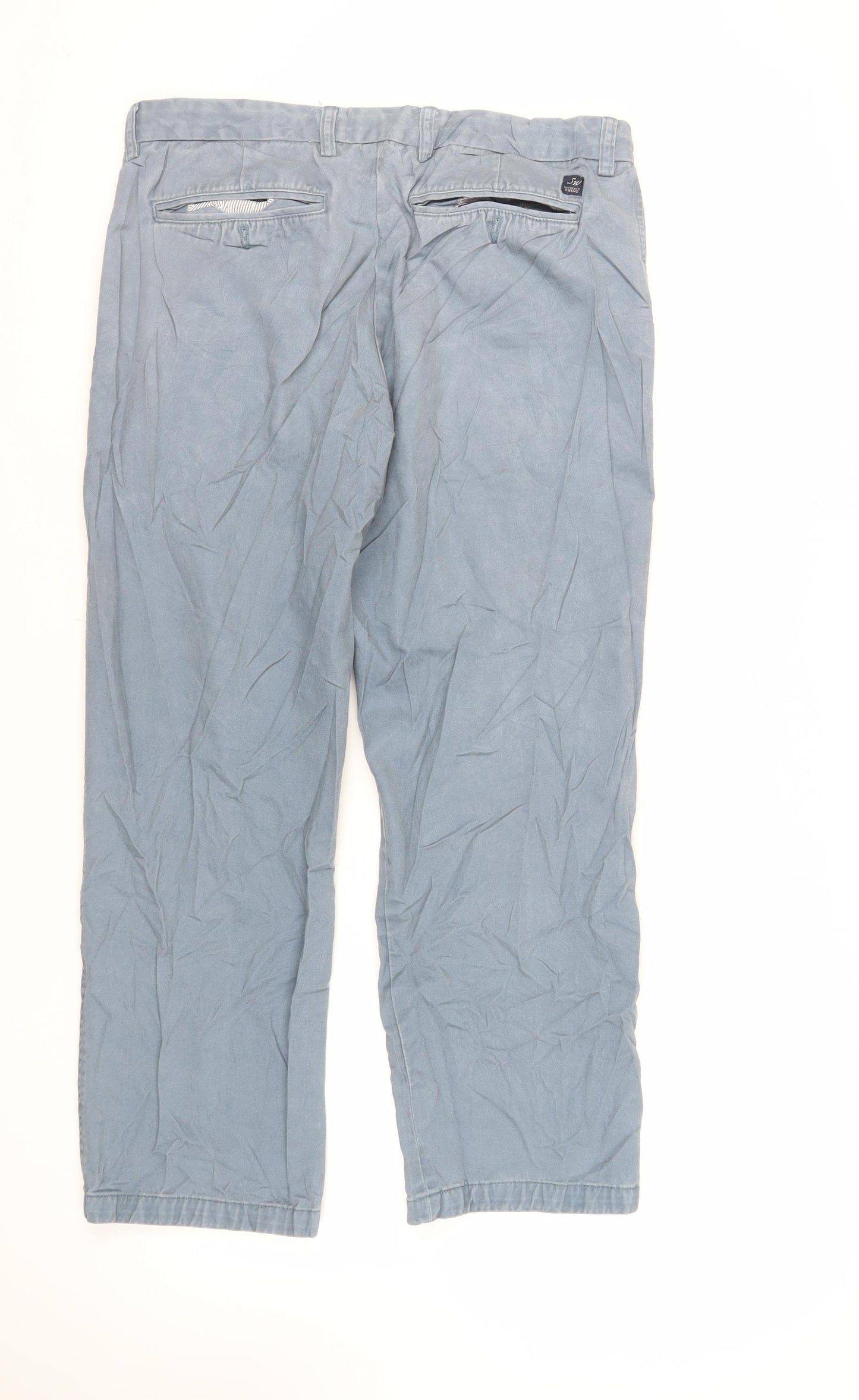 Samuel Windsor Mens Blue Cotton Trousers Size 36 in L28 in Regular Zip