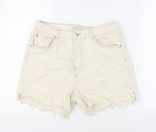 Denim & Co. Womens Ivory Cotton Cut-Off Shorts Size 14 L5 in Regular Zip