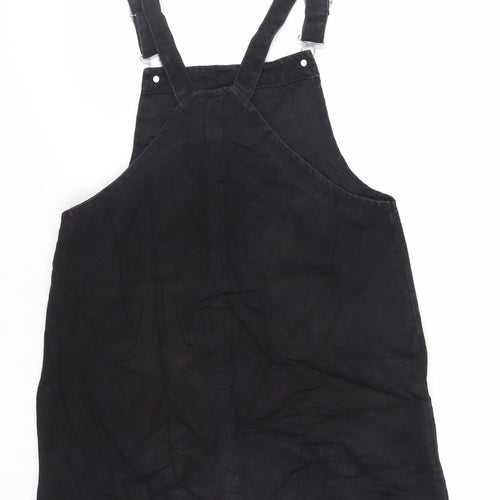 Papaya Womens Black Cotton Pinafore/Dungaree Dress Size 12 Square Neck Button - Pockets