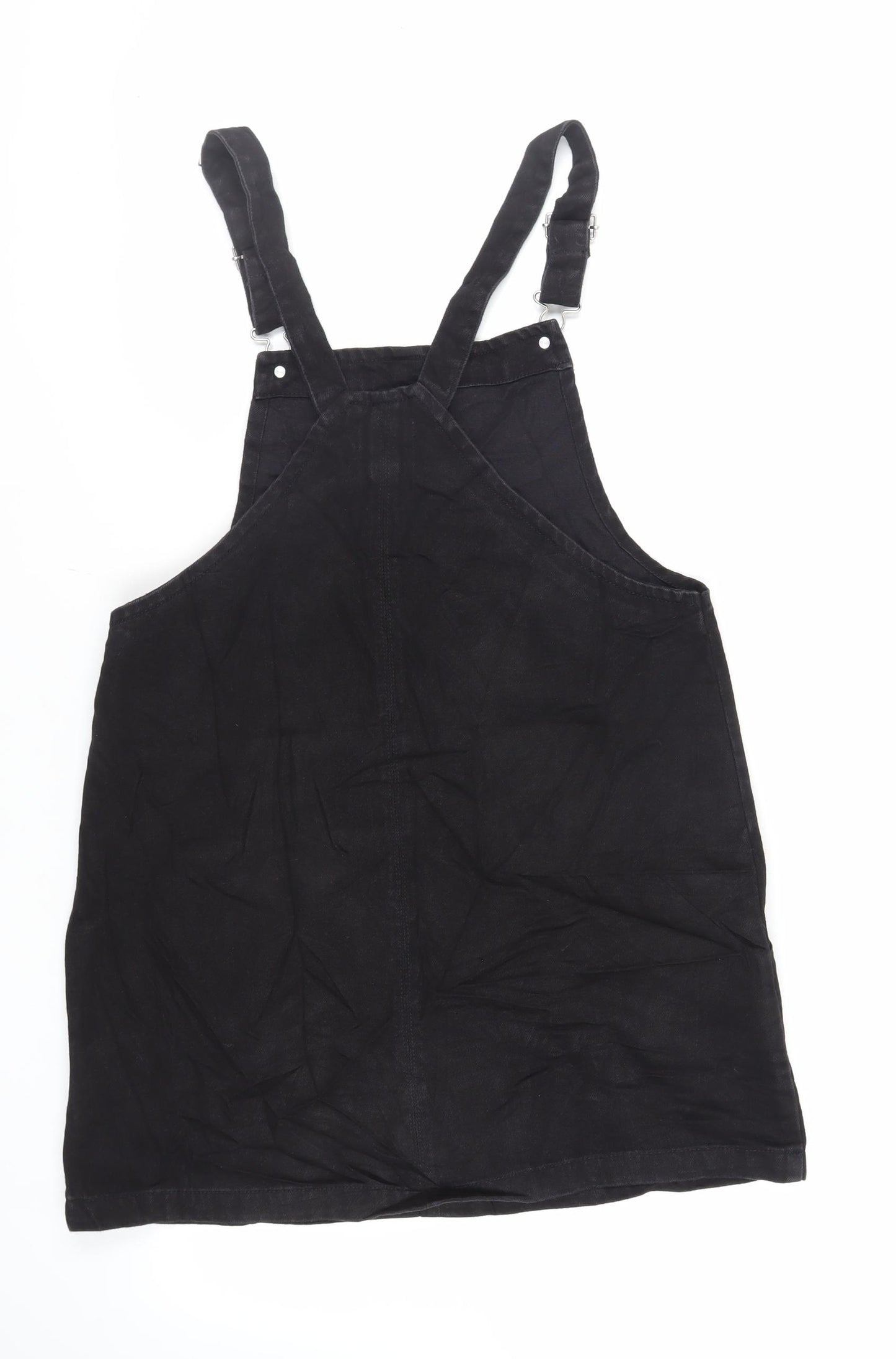 Papaya Womens Black Cotton Pinafore/Dungaree Dress Size 12 Square Neck Button - Pockets