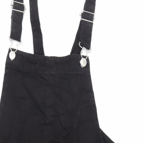 Papaya Womens Black Cotton Pinafore/Dungaree Dress Size 12 Square Neck Button - Pockets