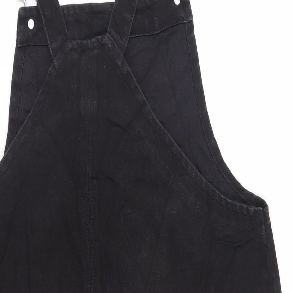 Papaya Womens Black Cotton Pinafore/Dungaree Dress Size 12 Square Neck Button - Pockets