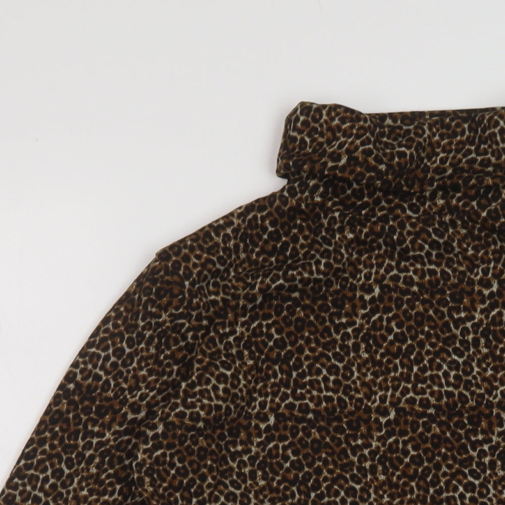 Zara Womens Brown Roll Neck Animal Print Polyester Pullover Jumper Size M