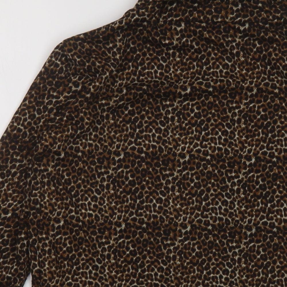 Zara Womens Brown Roll Neck Animal Print Polyester Pullover Jumper Size M