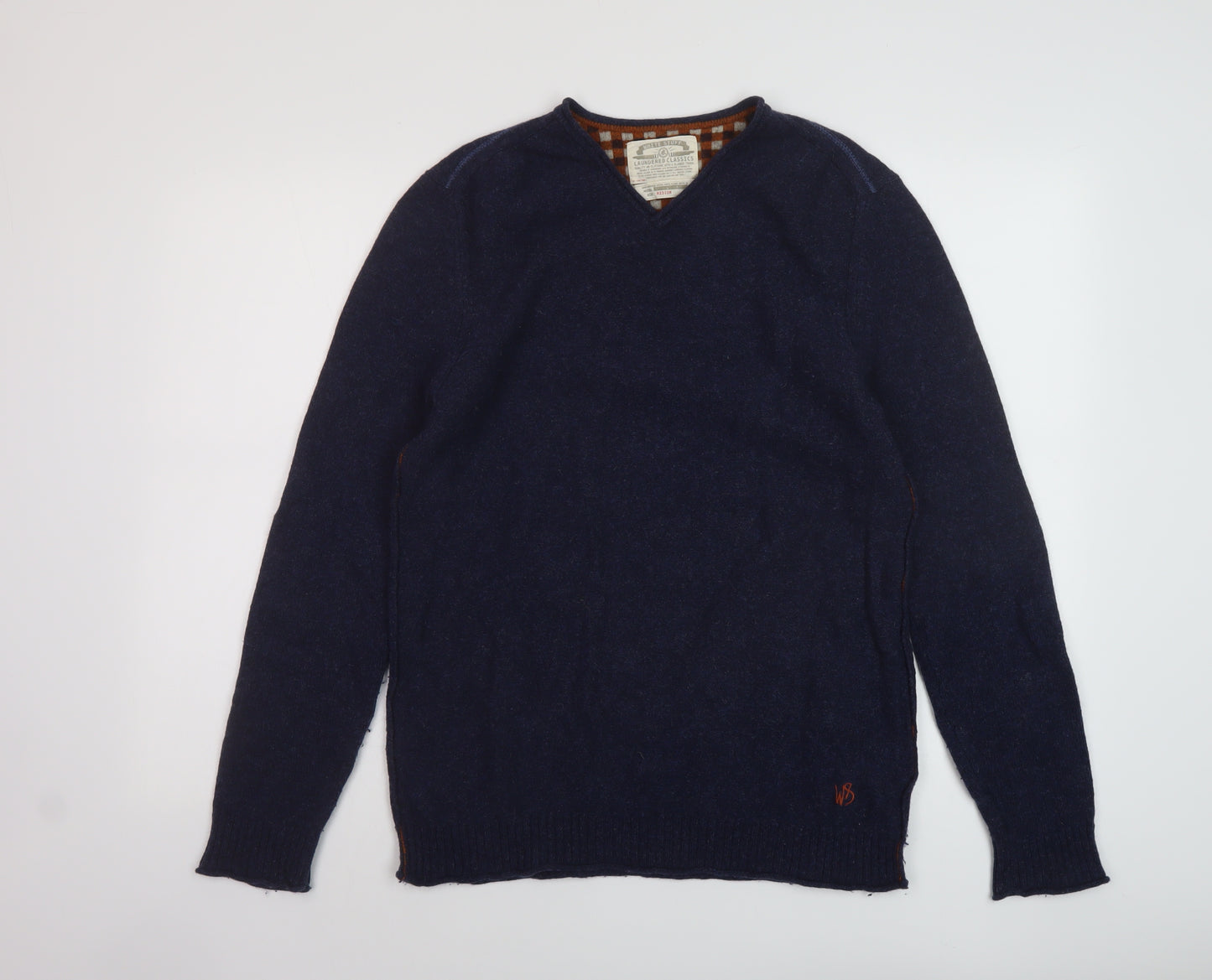 White Stuff Mens Blue V-Neck Wool Pullover Jumper Size M Long Sleeve